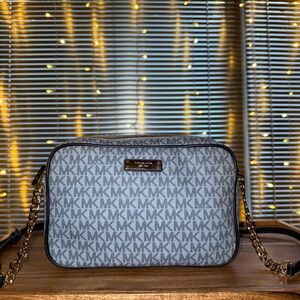 Michael Kors Light Blue Jet Set Monogram Crossbody Bag